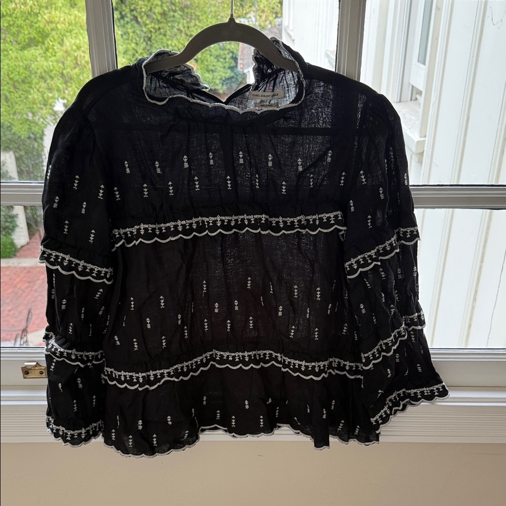 Isabel Marant Black and White Embroidered Blouse